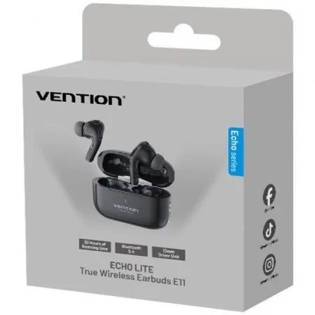 Vention Auriculares Bluetooth Echo Lite E11 con Estuche de Carga, Autonomía 6h, Negros